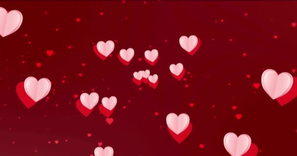 Animace Červených Růžových Srdcí Postupující Přes Červená Srdce Tmavočerveném Pozadí — Stock video