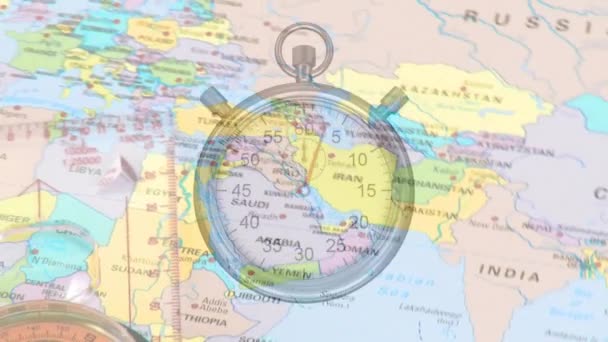 Animação Temporizador Movendo Sobre Mapa Mundo Viagens Tempo Conceito Interface — Vídeo de Stock