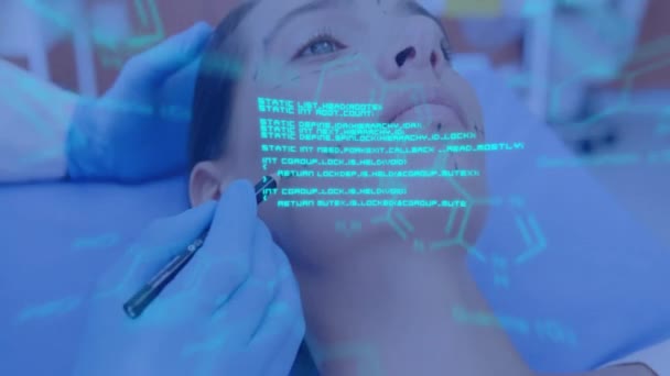 Animering Kemisk Formel Och Databehandling Över Kirurg Preapring Patienten För — Stockvideo