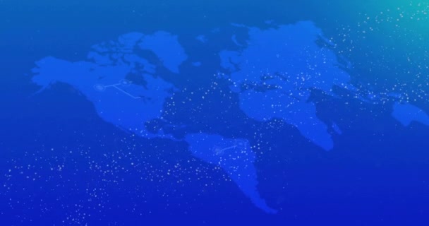 青色の背景にあるDnaストランドと世界地図のアニメーション テクノロジー サイエンス デジタルインターフェースのコンセプトデジタル生成ビデオ — ストック動画