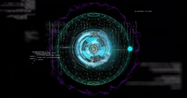 Animation Der Digitalen Datenverarbeitung Auf Schwarzem Hintergrund Globale Verbindungen Computer — Stockvideo
