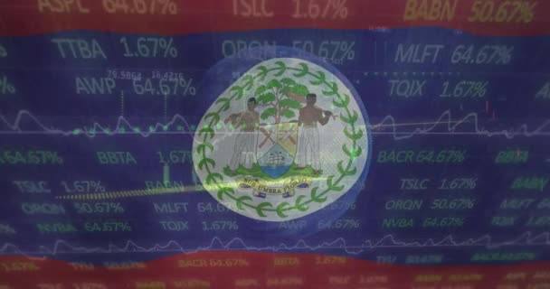 Animação Bandeira Belize Sobre Gráficos Processamento Dados Financeiros Economia Nacional — Vídeo de Stock
