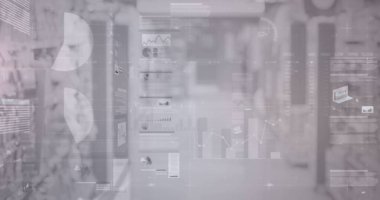 Dükkan içi mali veri işleme görüntüsü. küresel alışveriş, bağlantılar, iş dünyası, dijital arayüz, teknoloji ve ağ konsepti dijital olarak oluşturulmuş görüntü.