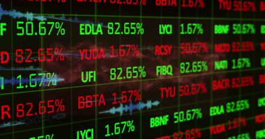 Finansal veri işleme resmi ve siyah arkaplan istatistikleri. Küresel finans, iş ve veri işleme kavramı dijital olarak oluşturulmuş görüntü.