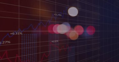 İstatistiksel veri işlemenin dijital görüntüsü, ışık noktalarının gradyan arkaplanına karşı. İş veri teknolojisi kavramı
