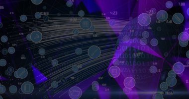 Arka planda ikili kodlama olan dijital simgelerin görüntüsü. küresel teknoloji, bağlantılar ve dijital arayüz konsepti dijital olarak oluşturulmuş görüntü.