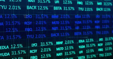 Mavi arkaplanda veri işleme resmi. küresel iş ve dijital arayüz kavramı dijital olarak oluşturulmuş görüntü.