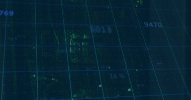 Şehir manzarası üzerinde finansal veri işleme resmi. küresel finans, iş ve dijital arayüz kavramı dijital olarak oluşturulmuş görüntü.