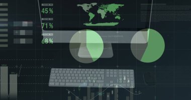 Bilgisayardan veri işleme görüntüsü. Küresel iş ve dijital arayüz kavramı dijital olarak oluşturulmuş görüntü.