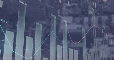 Manzara üzerinde veri işleme resmi. küresel bağlantılar, dijital arayüz ve teknoloji konsepti dijital olarak oluşturulmuş görüntü.