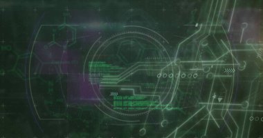 Dürbün ve anakart üzerinden veri işleme metni resmi. Küresel veri işleme ve çevrimiçi güvenlik kavramı dijital olarak oluşturuldu.