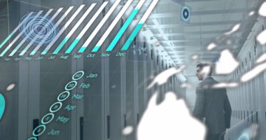 İş adamının mali veri işleme görüntüsü. Küresel iş başarısı bağlantıları ve dijital arayüz konsepti dijital olarak oluşturuldu.