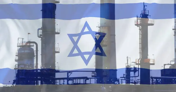 Image Oil Platform Flag Israel Palestine Israel Conflickt Finance Business — Stock Photo, Image