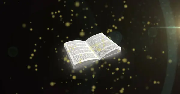 Image Yellow Glowing Spots Open Book International Literacy Day Reading — Stock Photo, Image