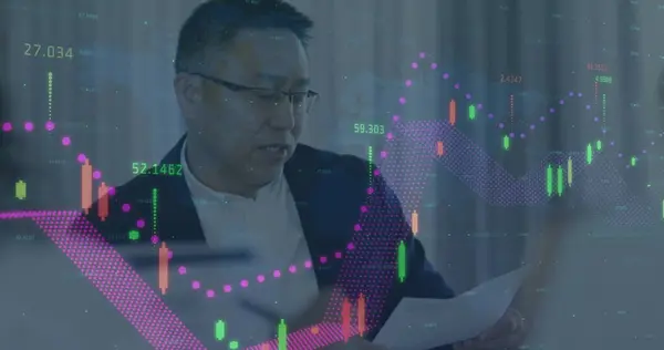 Bilde Finansielle Data Asiatisk Forretningsmann Kontoret Global Forretnings Finans Teknologi – stockfoto