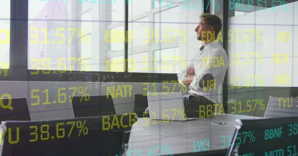 Image Financial Data Caucasian Businessman Office Economy Finance Business Technology — Stock Photo, Image