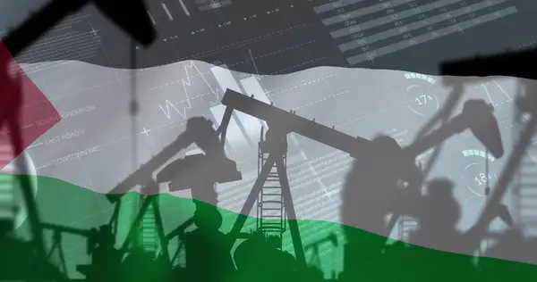 Image Oil Rigs Financial Data Processing Flag Palestine Palestine Israel — Stock Photo, Image