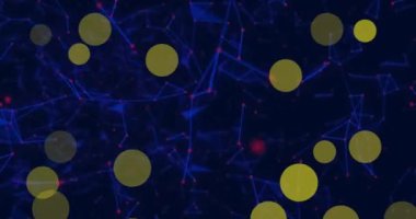 Siyah arkaplandaki bağlantı ağı üzerinden sarı noktaların animasyonu. Şekiller, renkler, hareket ve arkaplan konsepti dijital olarak oluşturulmuş video.