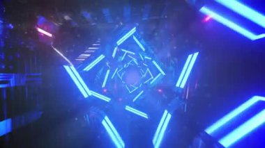 Siyah arkaplanda hareket eden parlak neon ışıklarının animasyonu. Renk, şekil, ışık ve hareket konsepti dijital olarak oluşturulmuş video.