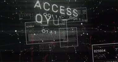 Erişim animasyonu reddedilmiş metin ve dijital veri işleme siyah arkaplan üzerinden. Küresel siber güvenlik, bağlantılar, hesaplama ve veri işleme kavramı dijital olarak oluşturuldu.