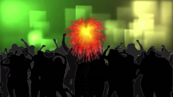 Animazione Testo Festa Sopra Fuochi Artificio Gente Che Balla Concetto — Video Stock