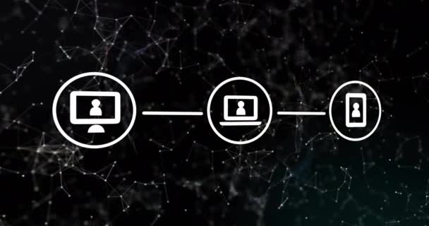 Анімація Мережі Язків Піктограмами Чорному Тлі Глобальна Технологія Єднання Концепція — стокове відео