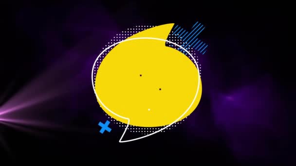 黄色と白のスピーチのアニメーションは 暗い背景のライトの上に泡立ちます デジタルインターフェース デジタル生成されたビデオ — ストック動画