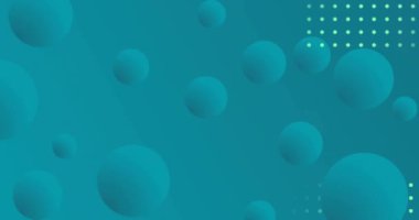 Mavi arka planda hareket eden mavi kürelerin animasyonu. Renk, şekil, ışık ve hareket konsepti, dijital olarak oluşturulmuş video.