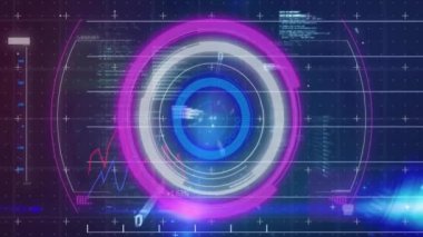 Siyah arkaplan üzerinde dijital veri işleme animasyonu. Küresel bağlantılar, hesaplama ve veri işleme kavramı, dijital olarak oluşturulmuş video.