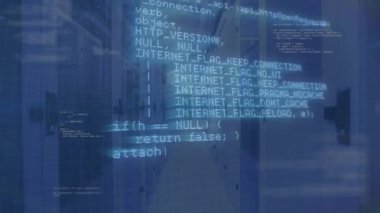 Bilgisayar sunucuları üzerinde dijital veri işleme animasyonu. Küresel bağlantılar, hesaplama ve veri işleme kavramı, dijital olarak oluşturulmuş video.