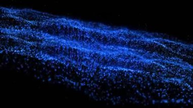 Mavi ışığın animasyonu siyah arkaplanda hareket ediyor. Renk, şekil, ışık ve hareket konsepti, dijital olarak oluşturulmuş video.