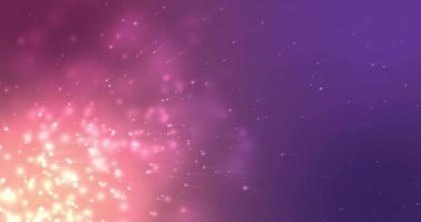 Mor arkaplanda hareket eden parlak ışık lekelerinin canlandırması. Renk, şekil, ışık ve hareket konsepti, dijital olarak oluşturulmuş video.
