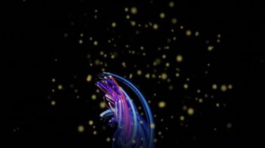 Aydınlık noktaların ve siyah arkaplanda renkli izlerin animasyonu. Şekiller, şablon ve arkaplan konsepti, dijital olarak oluşturulmuş video.