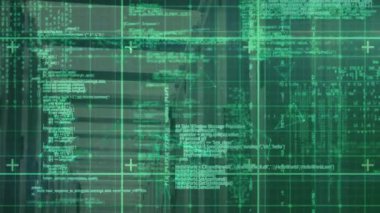 Bilgisayar sunucuları üzerinde dijital veri işleme animasyonu. Küresel bağlantılar, hesaplama ve veri işleme kavramı, dijital olarak oluşturulmuş video.