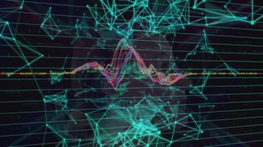 Siyah arkaplan üzerinde dijital veri işleme animasyonu. Küresel bağlantılar, hesaplama ve veri işleme kavramı, dijital olarak oluşturulmuş video.