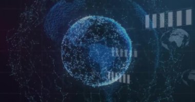 Siyah arkaplanda dünya ve veri işleme ağı bağlantılarının animasyonu. Küresel bağlantılar, hesaplama ve dijital arayüz kavramı, dijital olarak oluşturulmuş video.