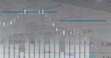 Beyaz arka planda finansal veri işleme animasyonu. Küresel finansman, bilgisayar ve dijital arayüz kavramı, dijital olarak oluşturulmuş video.