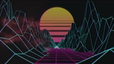 Güneş ve ışık izlerinin meta-zemin üzerinde hareket etmesi. Renk, şekil, ışık ve hareket konsepti, dijital olarak oluşturulmuş video.
