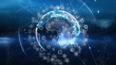 Dünya üzerindeki bağlantı ağının animasyonu. Küresel bağlantılar, hesaplama ve veri işleme kavramı, dijital olarak oluşturulmuş video.