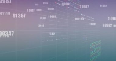 Diyagramlar ve borsa üzerinden veri işleme animasyonu. Küresel teknoloji ve dijital arayüz kavramı, dijital olarak oluşturulmuş video.