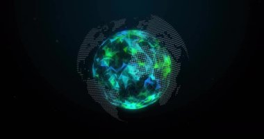Siyah arkaplandaki dünya ile bağlantı ağının animasyonu. Küresel bağlantılar, hesaplama ve dijital arayüz kavramı, dijital olarak oluşturulmuş video.