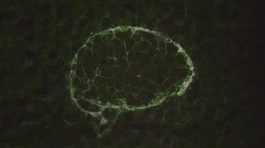 Siyah arka planda dijital beynin animasyonu. Şekiller, şablon ve arkaplan konsepti, dijital olarak oluşturulmuş video.