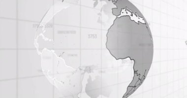 Dünya üzerinde veri işleme animasyonu. Küresel bağlantılar, hesaplama ve veri işleme kavramı, dijital olarak oluşturulmuş video.