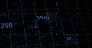 Siyah arkaplan üzerinde dijital veri işleme animasyonu. Küresel bağlantılar, hesaplama ve veri işleme kavramı, dijital olarak oluşturulmuş video.