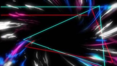 Siyah arkaplanda neon desenli animasyon. Küresel dijital arayüz, iletişim, hesaplama ve veri işleme kavramı, dijital olarak oluşturulmuş video.