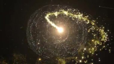 Siyah arkaplandaki ışık noktalarının dünya üzerindeki bağlantılarının animasyonu. Küresel bağlantılar, hesaplama ve dijital arayüz kavramı, dijital olarak oluşturulmuş video.
