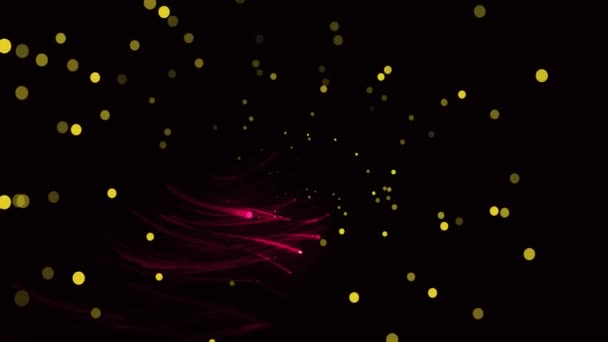 黒い背景に光スポットと赤いトレイルのアニメーション パターン 背景コンセプト デジタル生成されたビデオ — ストック動画