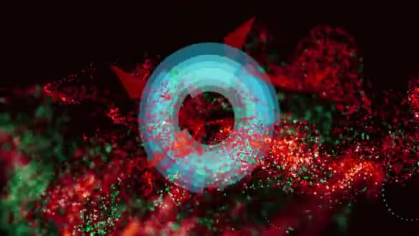 在黑色背景上移动的圆环上的红色和绿色斑点的动画 图案和背景概念 数字生成视频 — 图库视频影像