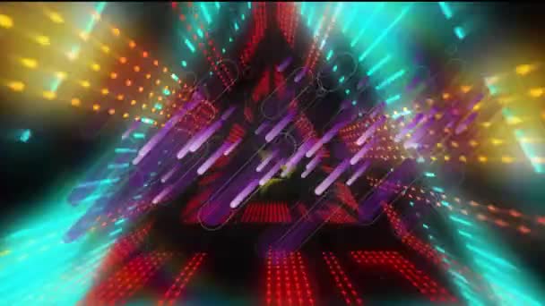 Animacja Tunelu Świecących Neonowych Szlaków Świetlnych Poruszających Się Czarnym Tle — Wideo stockowe