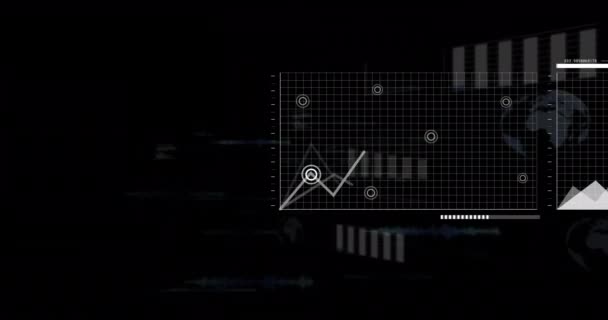 Анимация Цифровой Обработки Данных Черном Фоне Концепция Глобальных Соединений Вычислений — стоковое видео